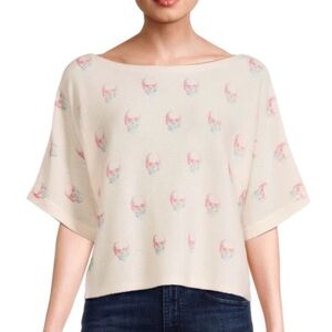 Skull Cashmere 360 Cashmere V Neck Top Skull Print Pink